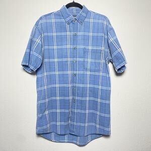 Faded Glory‎ Button Up Short Sleeve Shirt Mens Size M Blue Plaid Casual Workwear